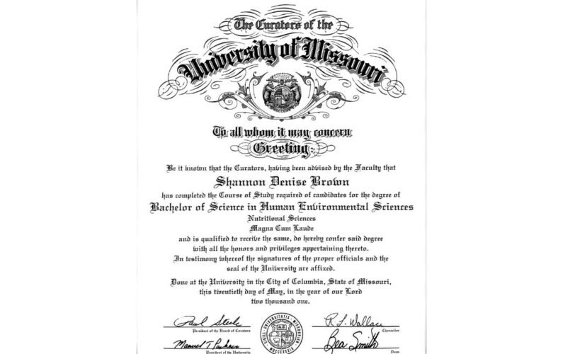 Diploma from University of Missouri